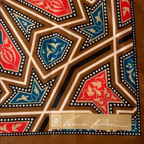 Vtg Anne Klein brown red blue Mandela design scarf - Picture 2 of 8